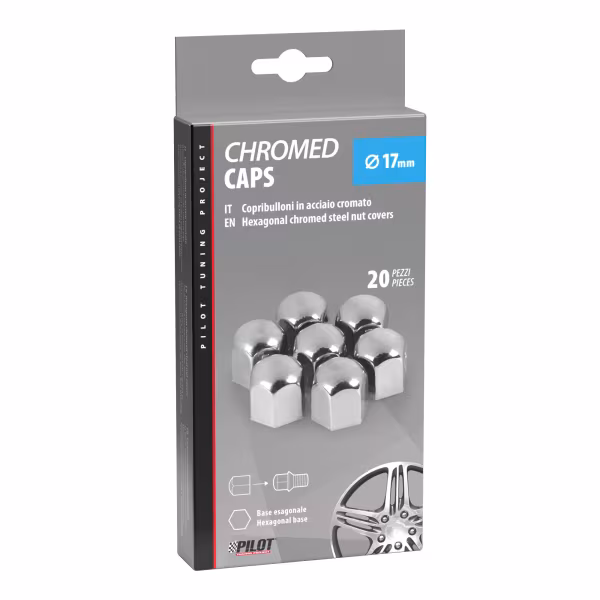Pilot Chromed Caps, 20 copribulloni in acciaio cromato - Ø