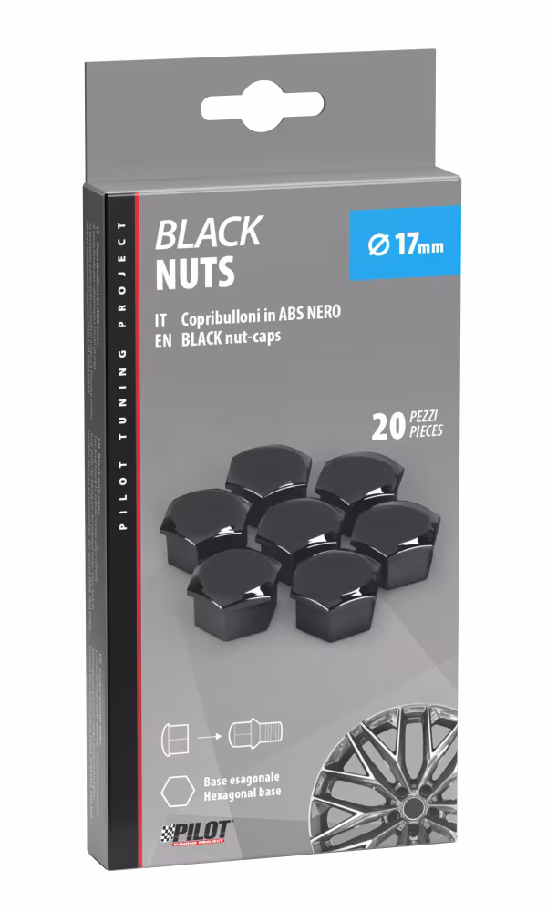 Pilot Black Nut Caps, 20 copribulloni in ABS - Ø