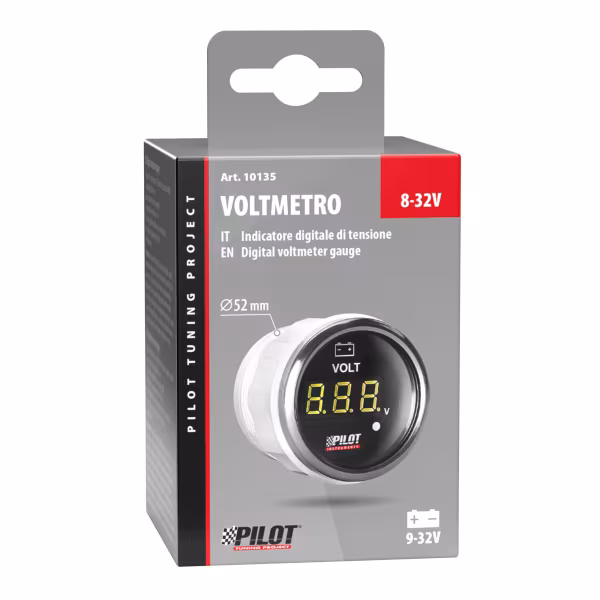 Pilot Black Digital Gauge Series, Voltimetro - Ø 2” (52 mm)