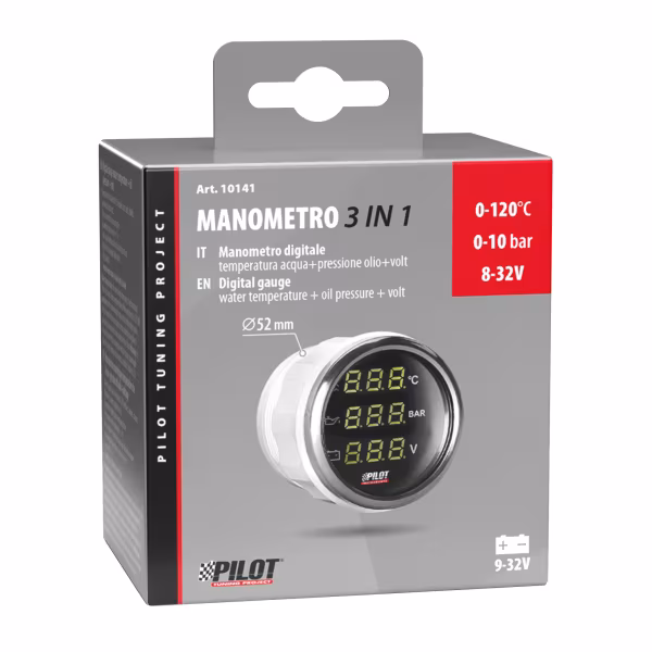 Pilot Black Digital Gauge Series, Manometro 3 in 1 - Ø 2” (52 mm)