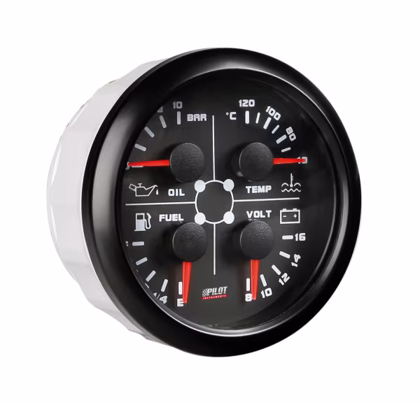 Pilot Black Analogue Gauge Series, Manometro 4 in 1 - Ø 3 3/8” (85 mm)