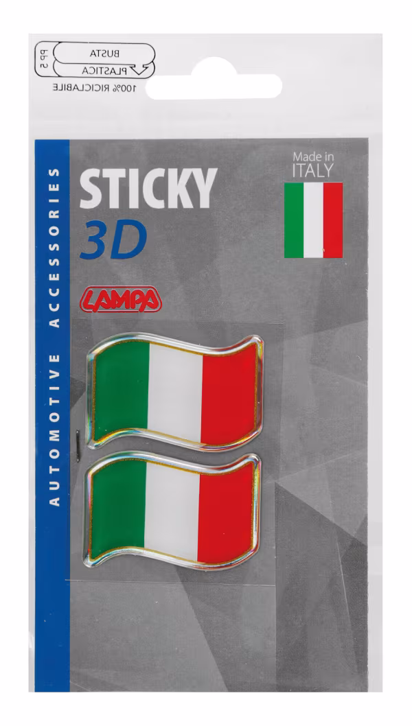Lampa Sticky 3D - Bandiera Italia al vento, 2 pz - 40x27 mm