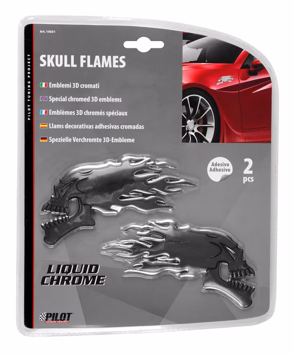 Pilot Emblema 3D cromato - 2 Skulls