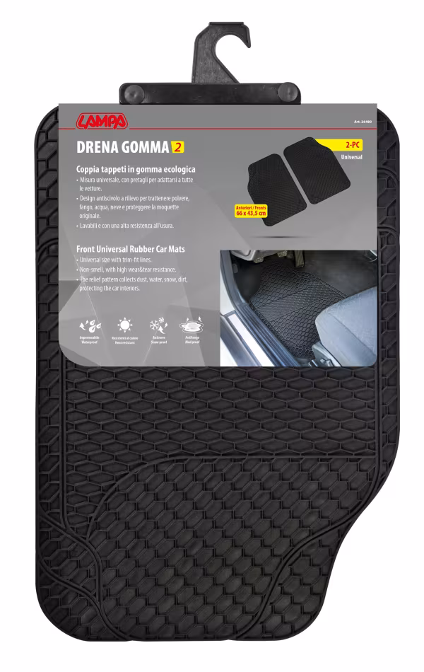 Lampa Drena Gomma 2, coppia tappeti anteriori universali