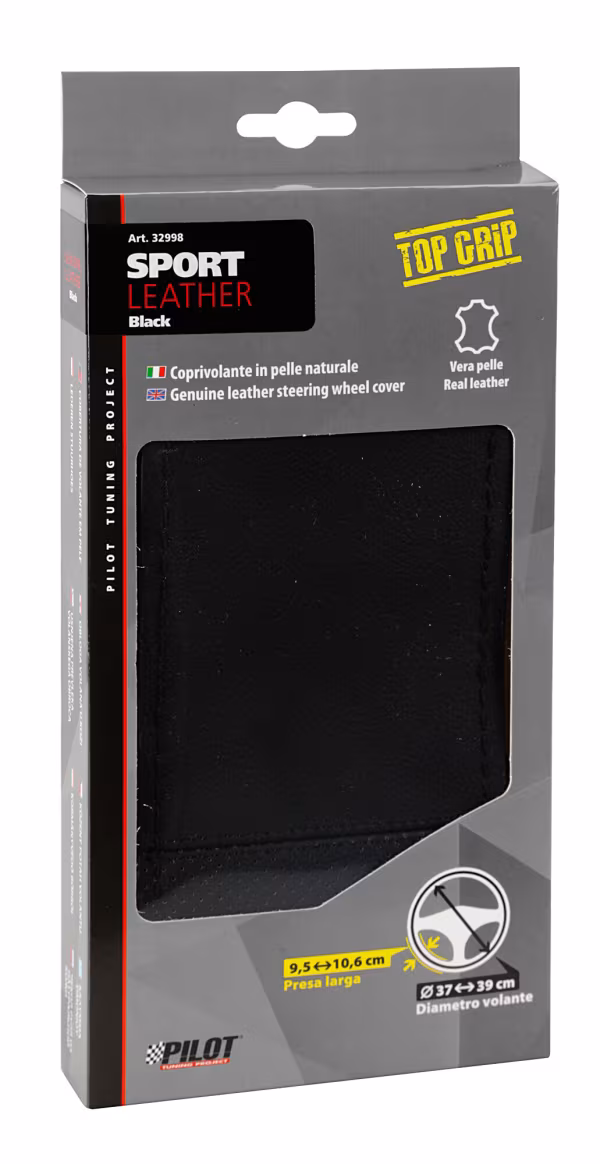 Pilot Sport, coprivolante in pelle - L - Ø 37/39 cm - Nero