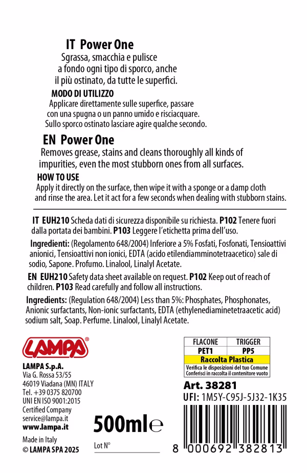 Lampa Power One Professional, super sgrassatore pronto all’uso - 500 ml