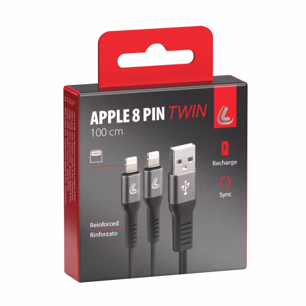 Lampa Cavo con doppio connettore, Usb > Apple 8 Pin - 100 cm - Nero
