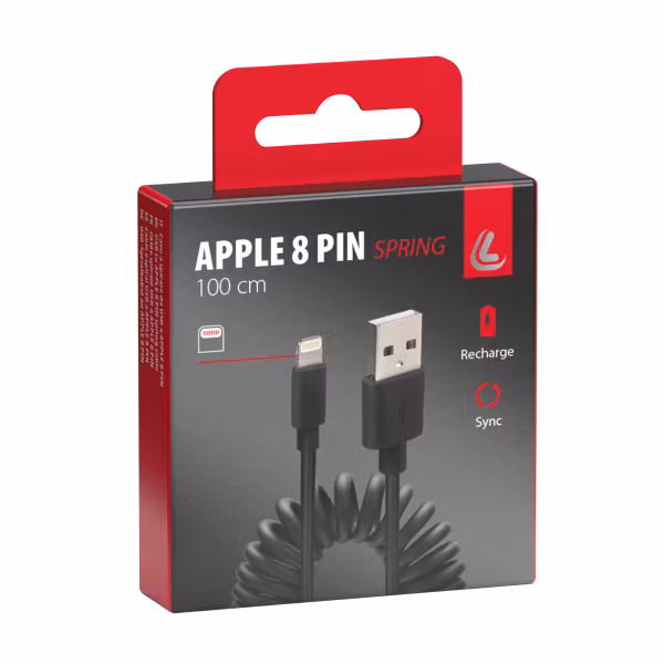 Lampa Cavo a spirale Usb > Apple 8 Pin - 100 cm - Nero