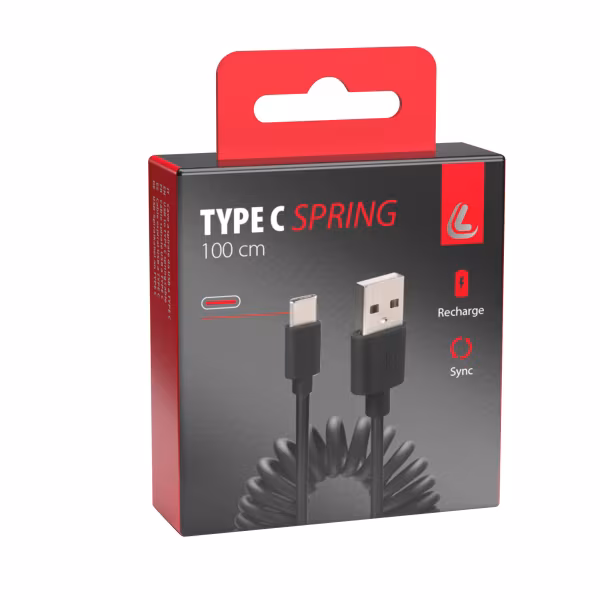 Lampa Cavo a spirale Usb > Usb Type-C - 100 cm - Nero