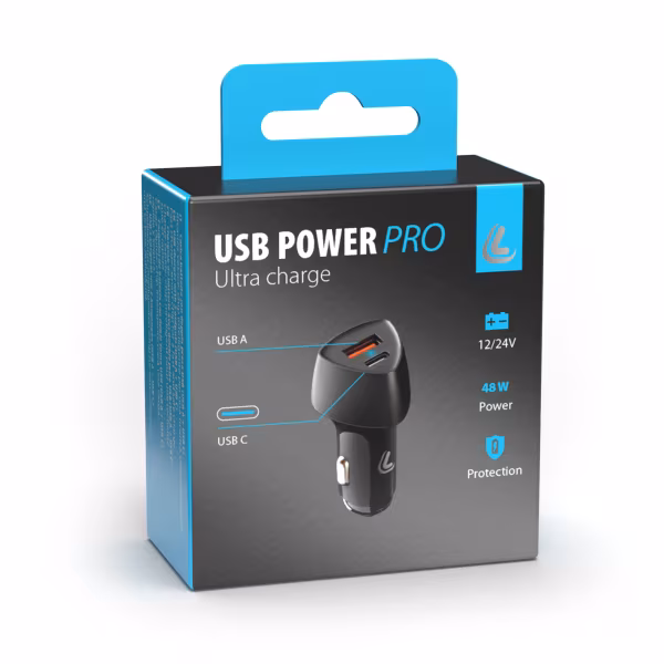 Lampa Usb Power Pro, caricabatteria 2 porte Usb - PD / QC 3.0 - 48W - 12/24V