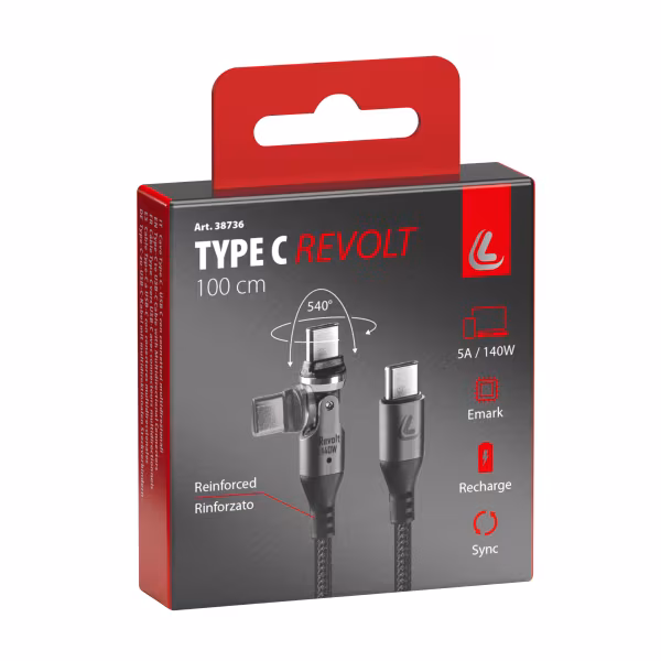 Lampa Cavo Usb Type-C > Type-C con connettore multidirezionale - 100 cm