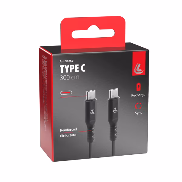 Lampa Cavo Usb Type-C > Type-C - 300 cm - Nero