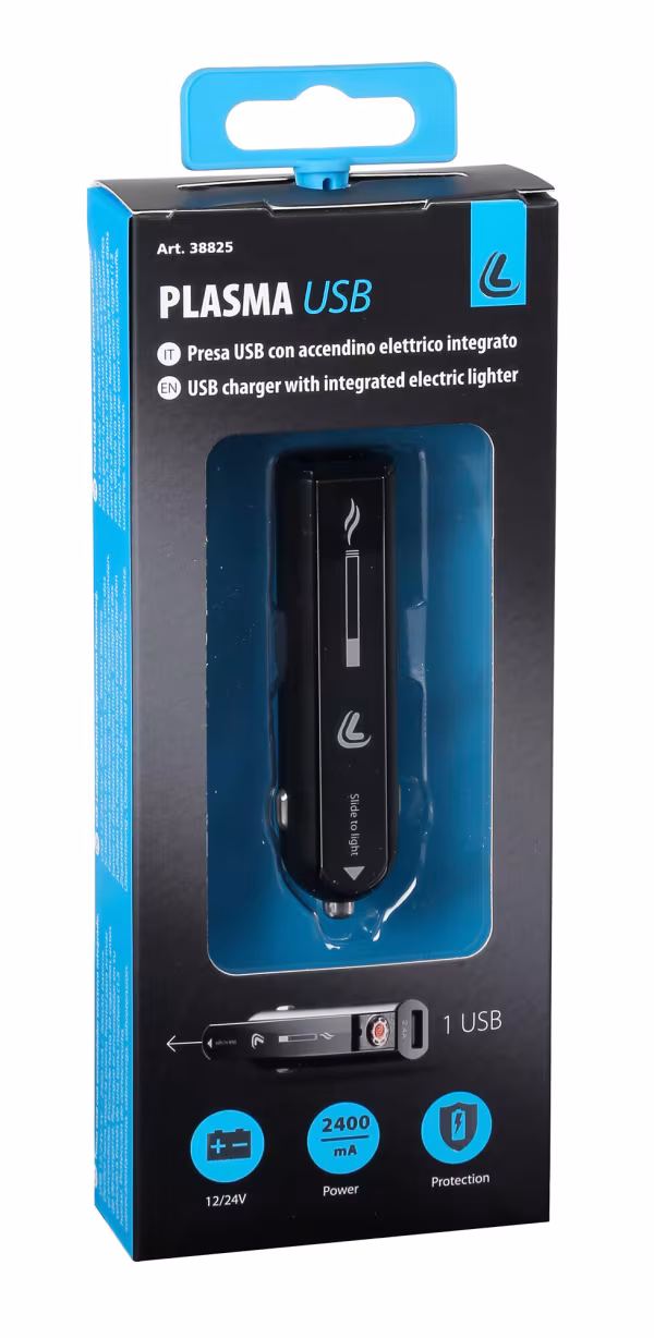 Lampa Plasma Usb, caricabatteria 1 porta Usb con accendino elettrico integrato - Fast Charge - 2100 mA - 12/24V