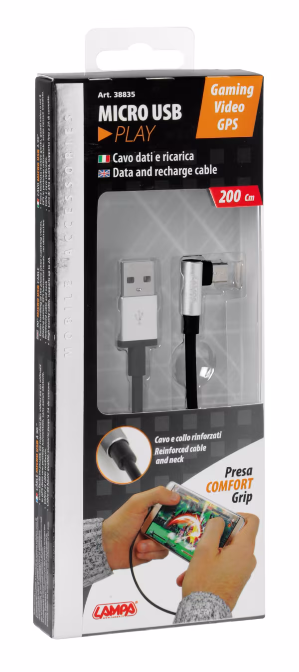 Lampa Cavo 90° Usb > Micro Usb - 200 cm - Nero