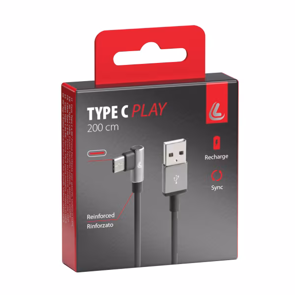 Lampa Cavo 90° Usb > Usb Type-C - 200 cm - Nero
