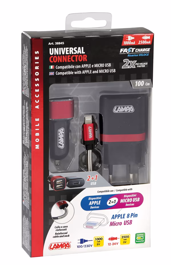 Lampa Kit 3 in 1 Universal (Apple 8 pin / Micro Usb) - Fast Charge - 12/24V + 230V