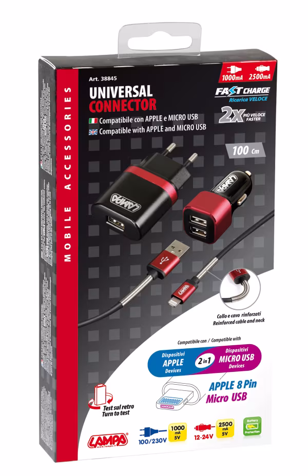 Lampa Kit 3 in 1 Universal (Apple 8 pin / Micro Usb) - Fast Charge - 12/24V + 230V