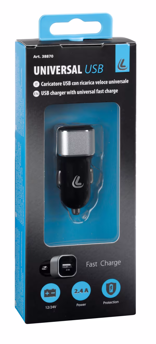 Lampa Caricabatteria 1 porta Usb - Fast Charge - 2400 mA - 12/24V