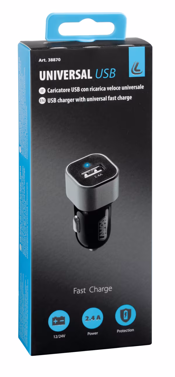 Lampa Caricabatteria 1 porta Usb - Fast Charge - 2400 mA - 12/24V