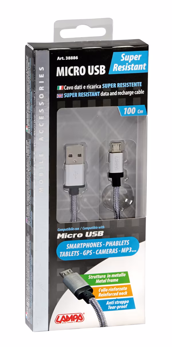 Lampa Cavo rinforzato Usb > Micro Usb - 100 cm - Grigio