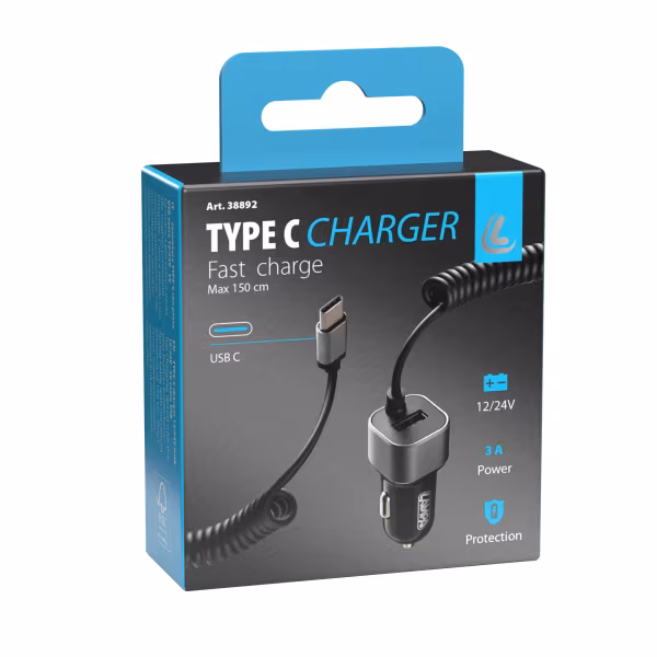 Lampa Caricabatteria Usb Type-C con 1 porta Usb - Fast Charge - 3000 mA - 12/24V
