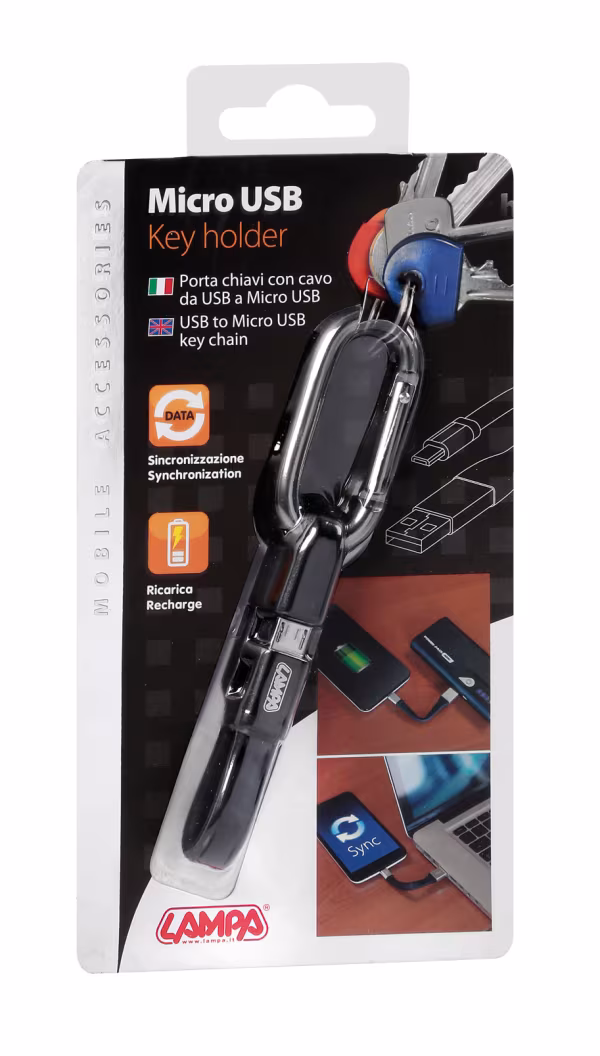 Lampa Portachiave con cavo Usb > Micro Usb, 10 cm - Blister 1 pz