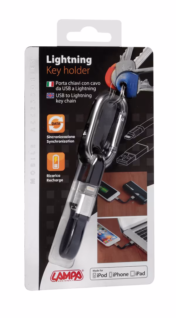 Lampa Portachiave con cavo Usb > Lightning, 10 cm - Blister 1 pz