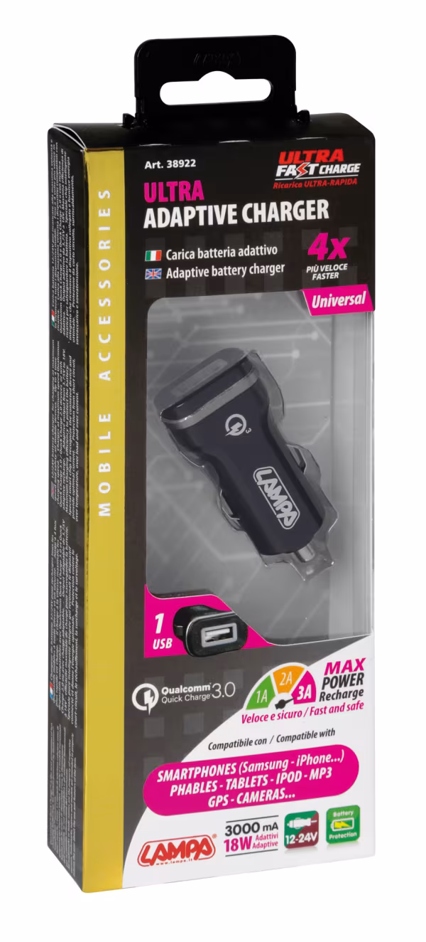 Lampa Caricabatteria 1 porta Usb - Qualcomm Quick Charge - 3000 mA - 12/24V