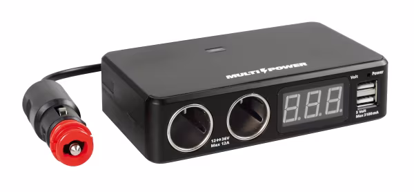 Lampa Multi-Power, 2 prese accendisigari + 2 USB e voltmetro, 12/24/36V