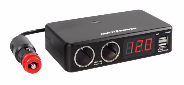 Lampa Multi-Power, 2 prese accendisigari + 2 USB e voltmetro, 12/24/36V