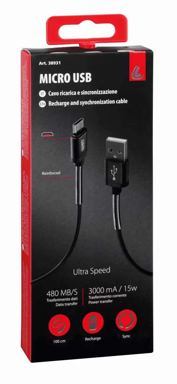 Lampa Cavo Usb > Micro Usb - 100 cm - Nero