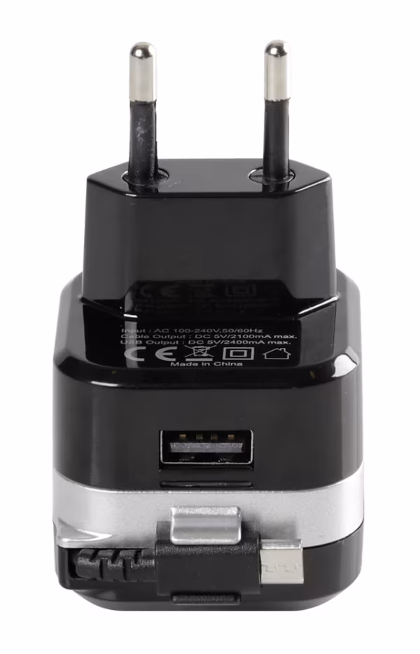 Lampa Caricabatteria da rete Micro Usb con 1 porta Usb - Fast Charge - 2400 mA - 100/230V