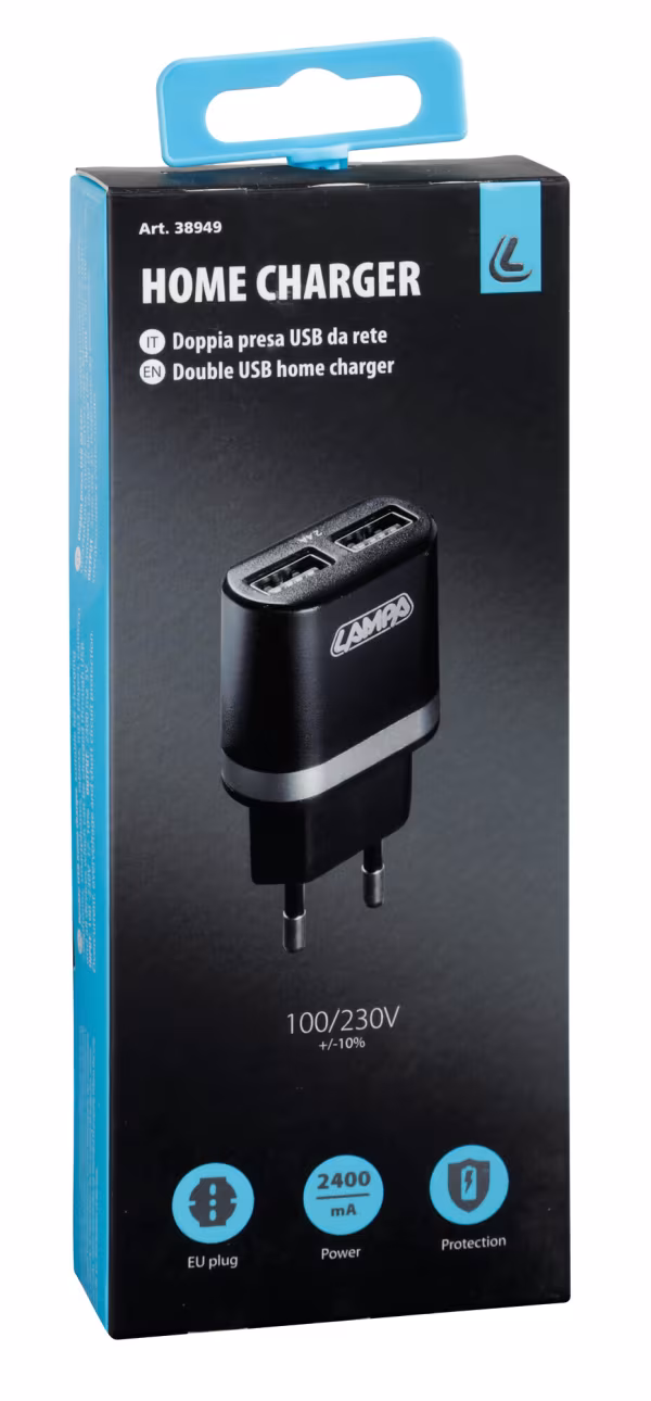 Lampa Caricabatteria da rete con 2 porte Usb - 2400 mA - 100/230V