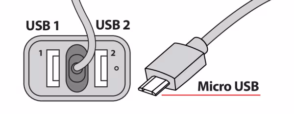 Lampa Caricabatteria Micro Usb con 2 porte Usb - 2400 mA - 12/24V
