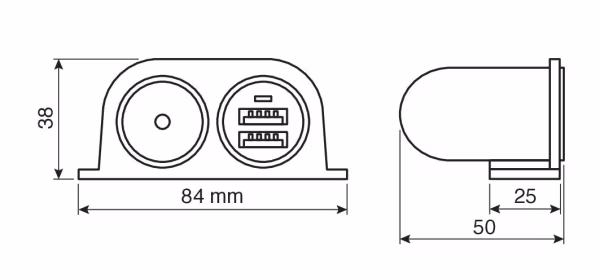 Lampa Extra-Power, presa corrente con doppia USB, 12/24V