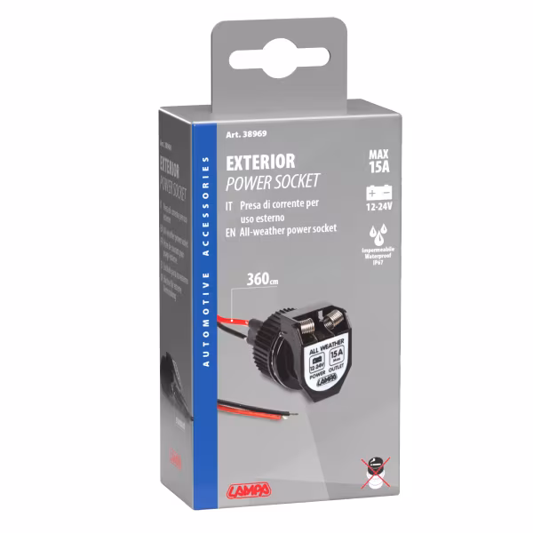 Lampa PX-2, presa corrente per uso esterno, 12/24V