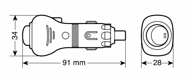 Lampa Spinotto per presa accendisigari con ingresso cavo laterale, 12/24V