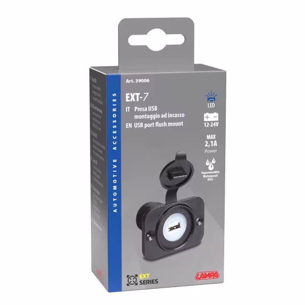Lampa Ext-7, presa Usb, montaggio ad incasso, 12/24V