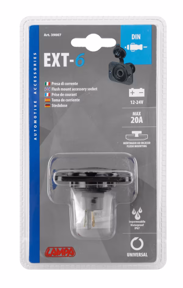 Lampa Ext-6, presa corrente Din, montaggio ad incasso, 12/24V