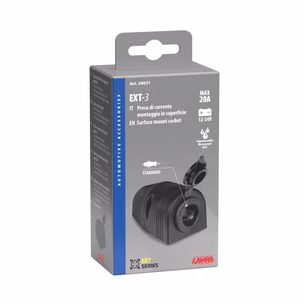 Lampa Ext-3, presa corrente impermeabile, montaggio in superficie, 12/24V
