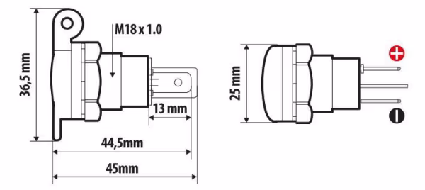 Lampa Presa corrente DIN, montaggio ad incasso, 12/24V