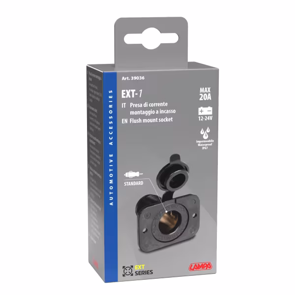 Lampa Ext-1, presa corrente, montaggio ad incasso, 12/24V