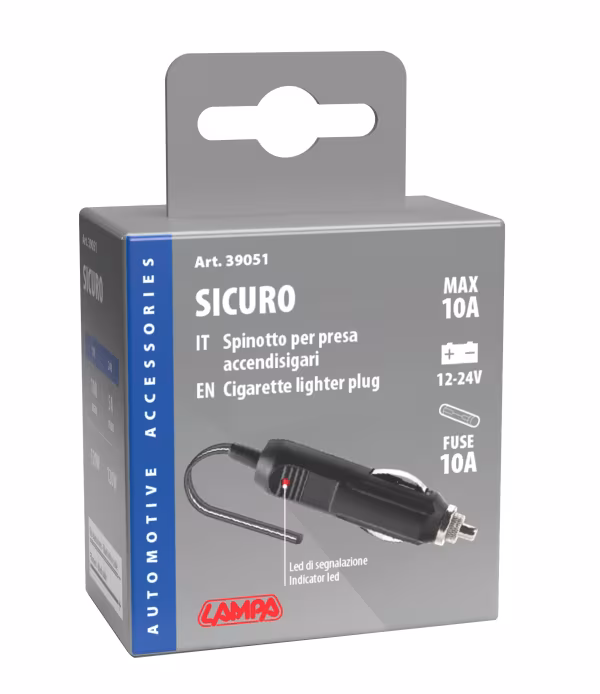 Lampa Sicuro, spinotto per presa accendisigari 12/24V