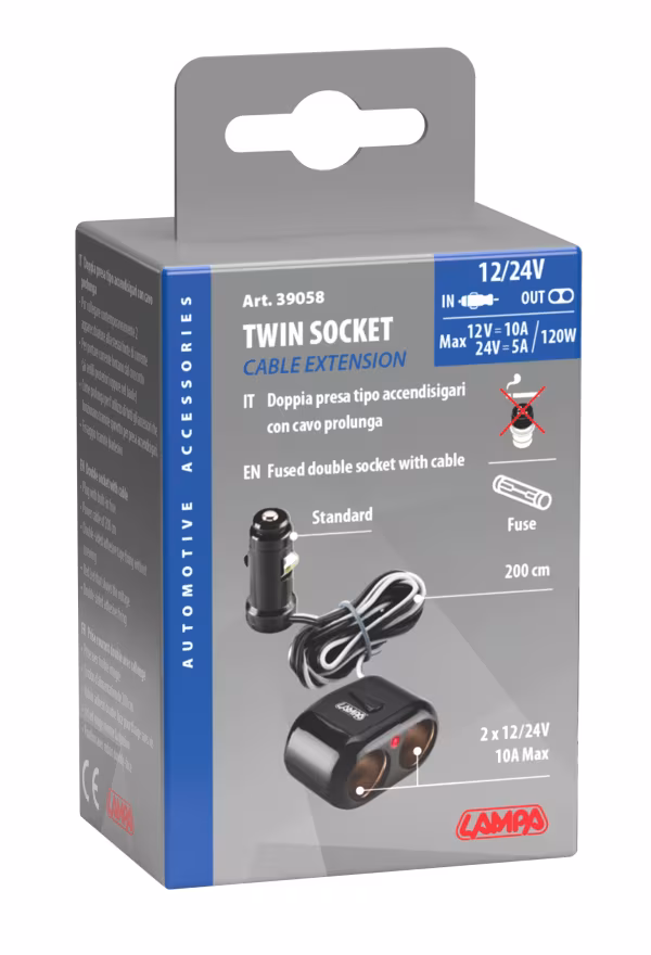Lampa Presa corrente doppia con prolunga 12/24V