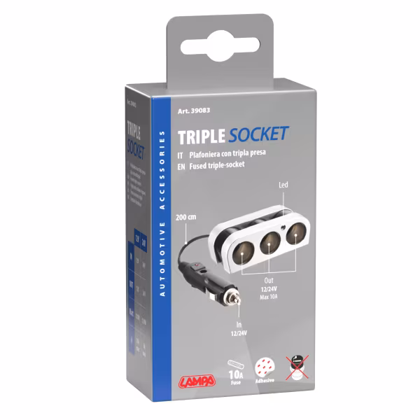 Lampa Presa corrente tripla con prolunga 12/24V
