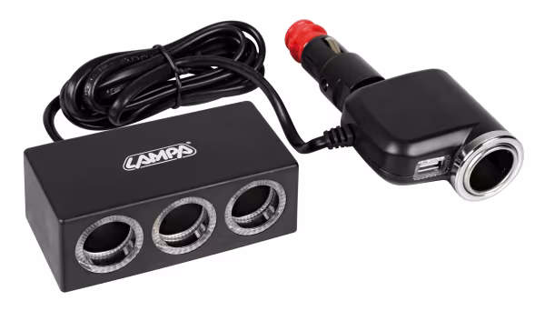 Lampa Duo 4+1, presa accendisigari multipla con USB, 12/24V