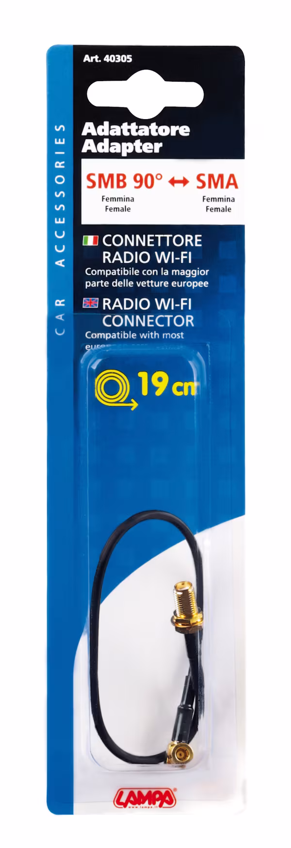 Lampa Adattatore antenna SMB 90° femmina>Sma femmina - 19 cm