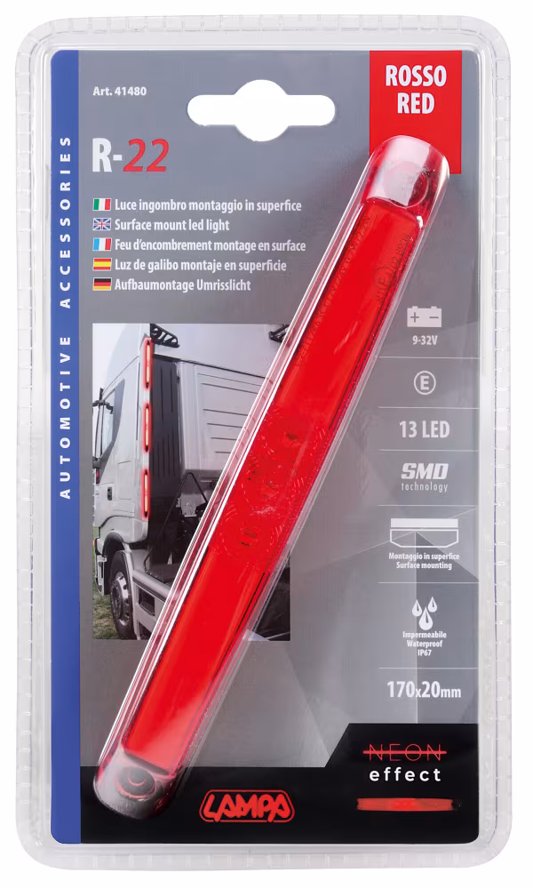 Lampa Luce ingombro - 13 Led - 12/24V - Rosso