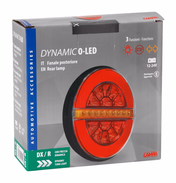 Lampa Dynamic O-Led, Fanale posteriore, 3 funzioni, 12/24V - Destro