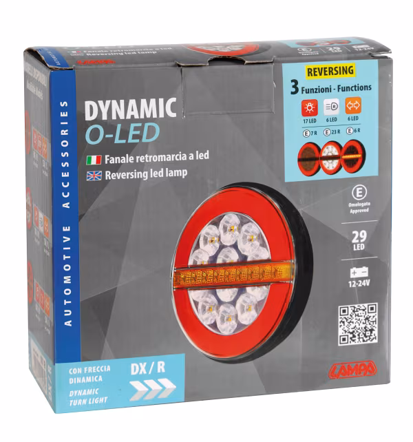 Lampa Dynamic O-Led, Fanale retromarcia, 3 funzioni, 12/24V - Destro